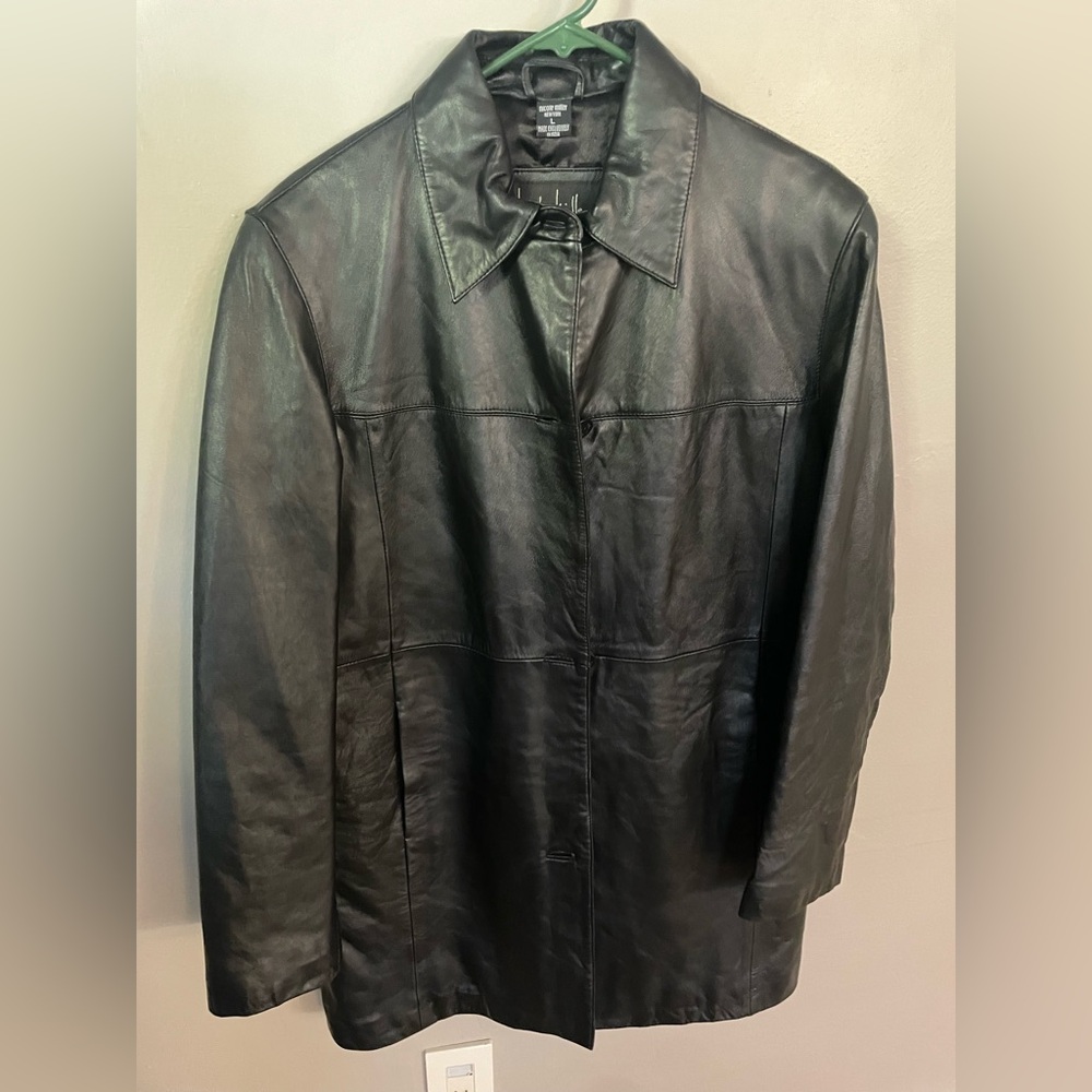 Nicole Miller 100% Genuine Leather Black Jacket